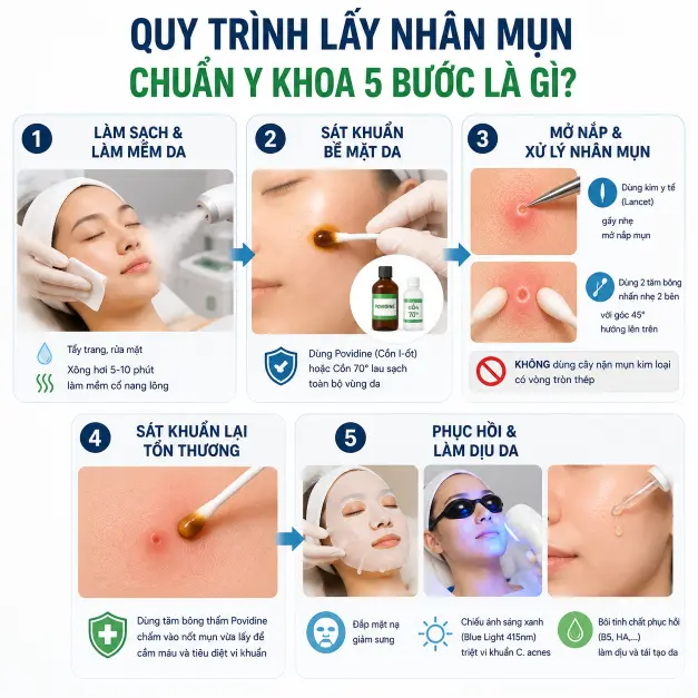 Quy trình lấy nhân mụn chuẩn y khoa 5 bước