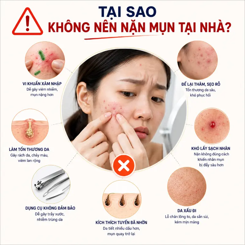 Tại Sao Không Nên Nặn Mụn Tại Nhà
